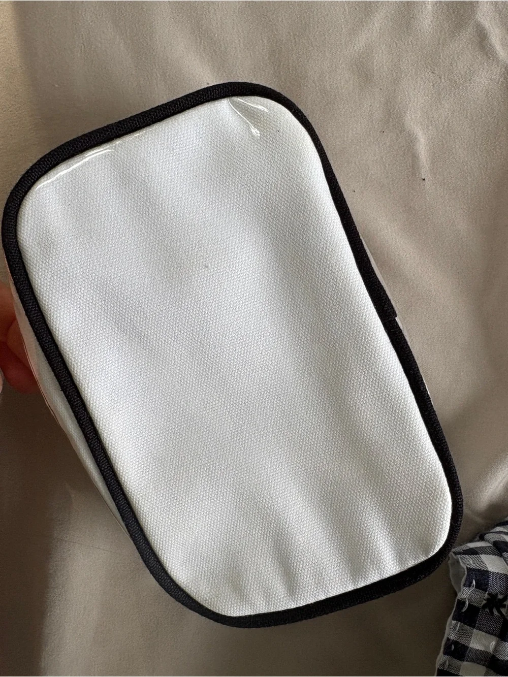 CHANEL Beauté White Cosmetic Pouch with Black Trim